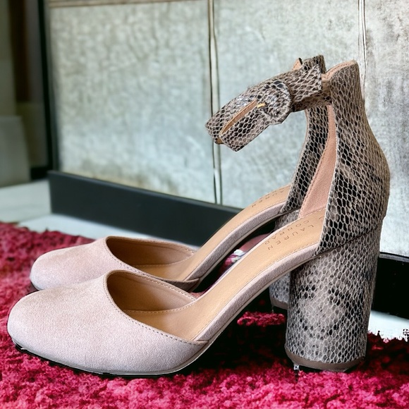 SNAKE PRINT HEELS. CLOSED TOE, ANKLE STRAP LAUREN CONRAD HYDRANGEA SHOES. GUC - Picture 16 of 16